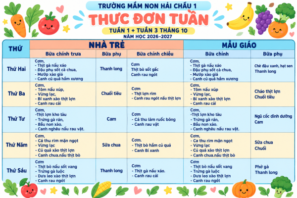 Thực đơn tuần 1+3 Tháng 10 Mầm non Hải Châu 1